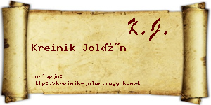 Kreinik Jolán névjegykártya